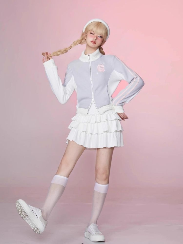 Stand Up Neck Top Double Zipper Sweatshirt【s0000006345】