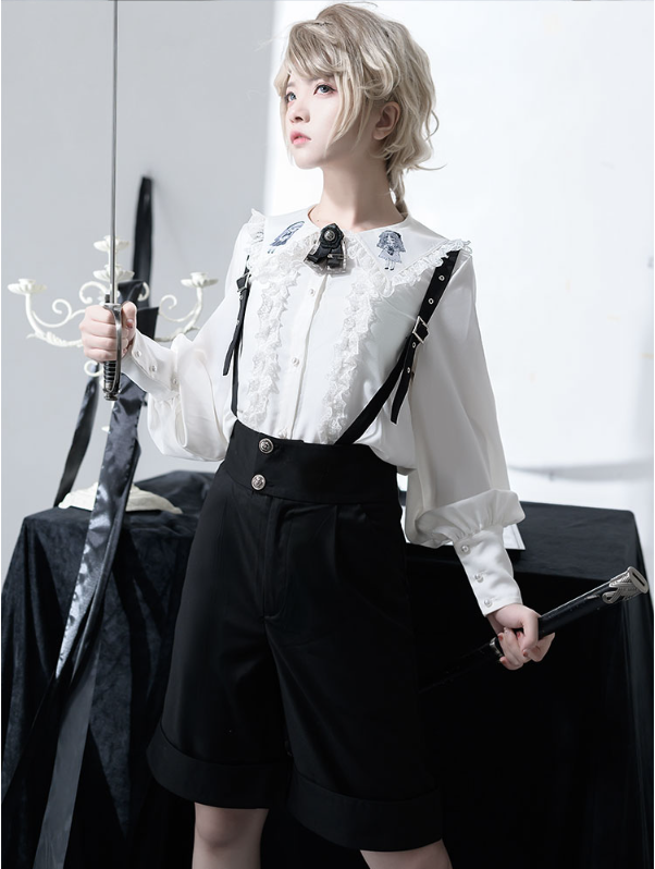 CastleToo - Corroding the Heart - Ouji Lolita Shirt Suspenders Shorts