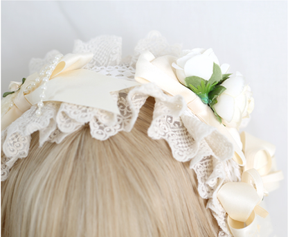 Xiaogui - Sweet Lolita Ivory Lace bow Hair Accessories
