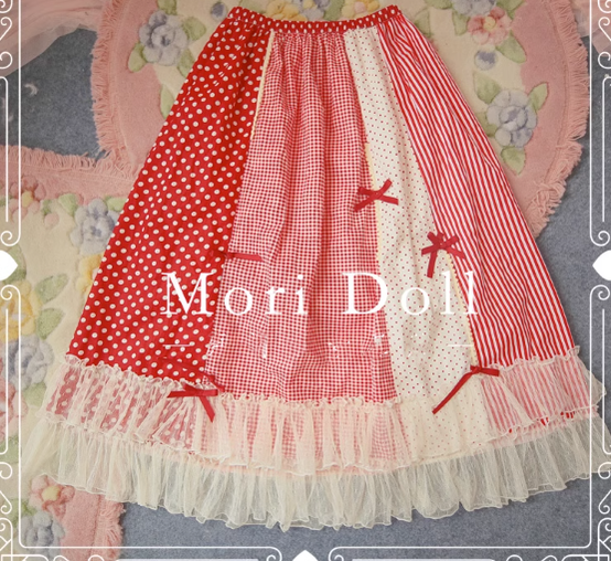 Mori Doll - Strawberry Jam - Sweet Lolita Dot and Stripe Print Skirt