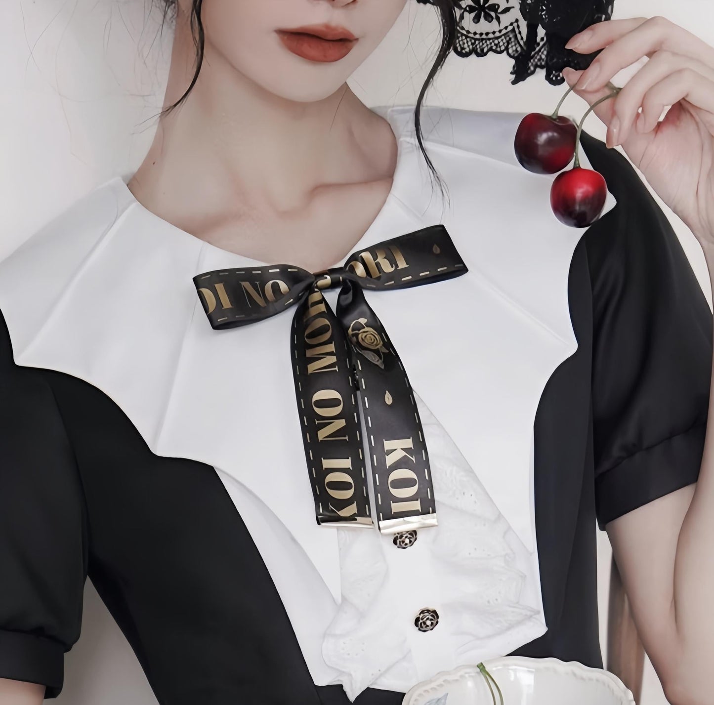 Forest Fluorescent Carps - The Rain of London - Elegant Lolita OP Dress, Bat Wing-Shaped Neckline