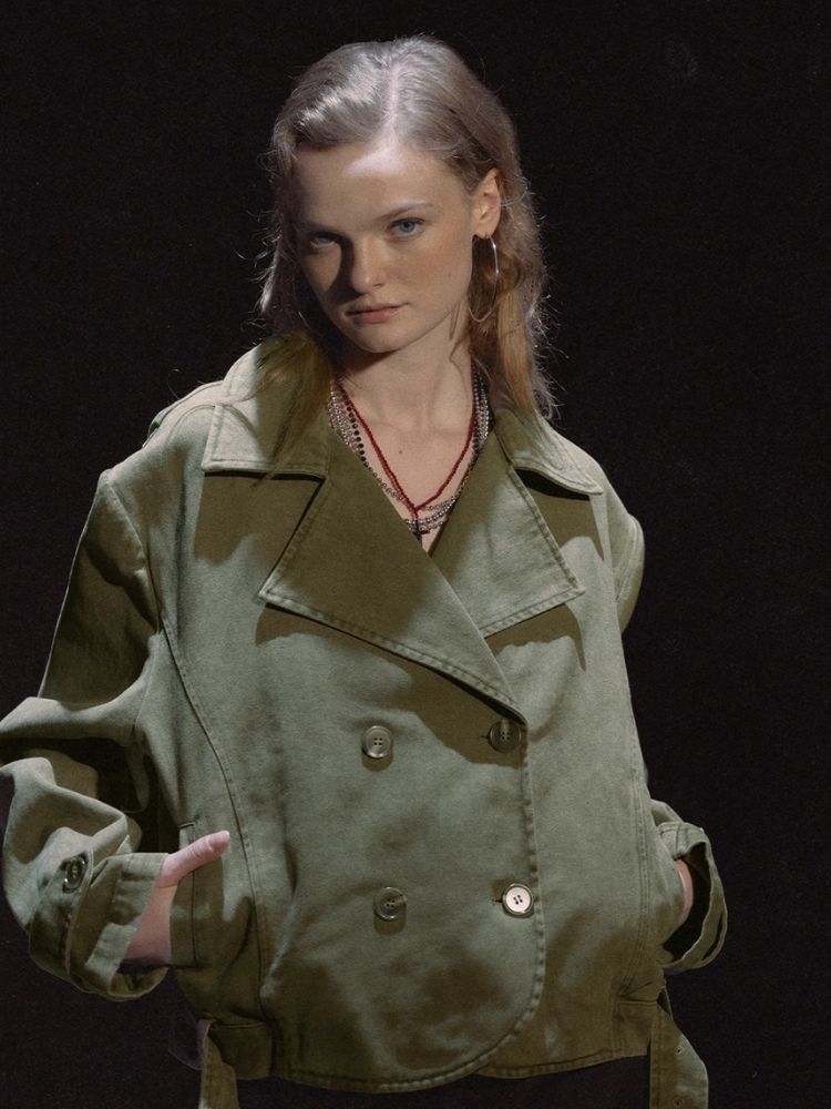 Washed Gray Green Button Down Blazer【s0000006446】