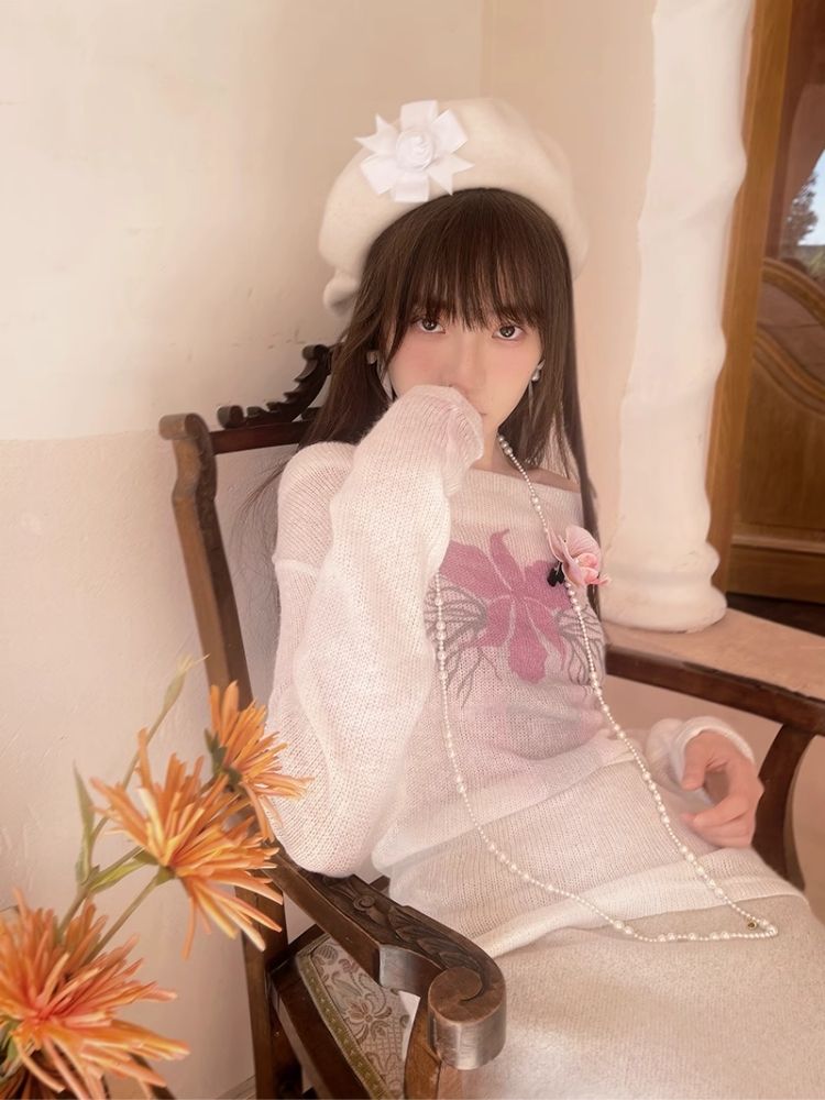 Sheer Knit Strapless Long Sleeve Top【s0000004900】