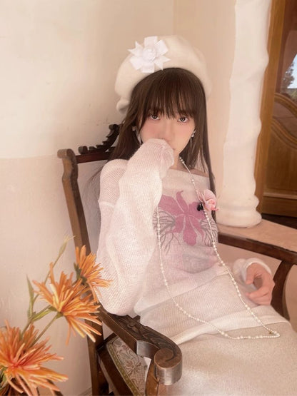 Sheer Knit Strapless Long Sleeve Top【s0000004900】