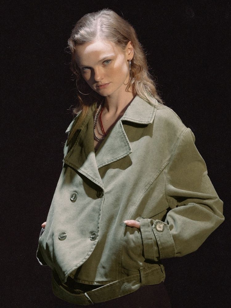 Washed Gray Green Button Down Blazer【s0000006446】