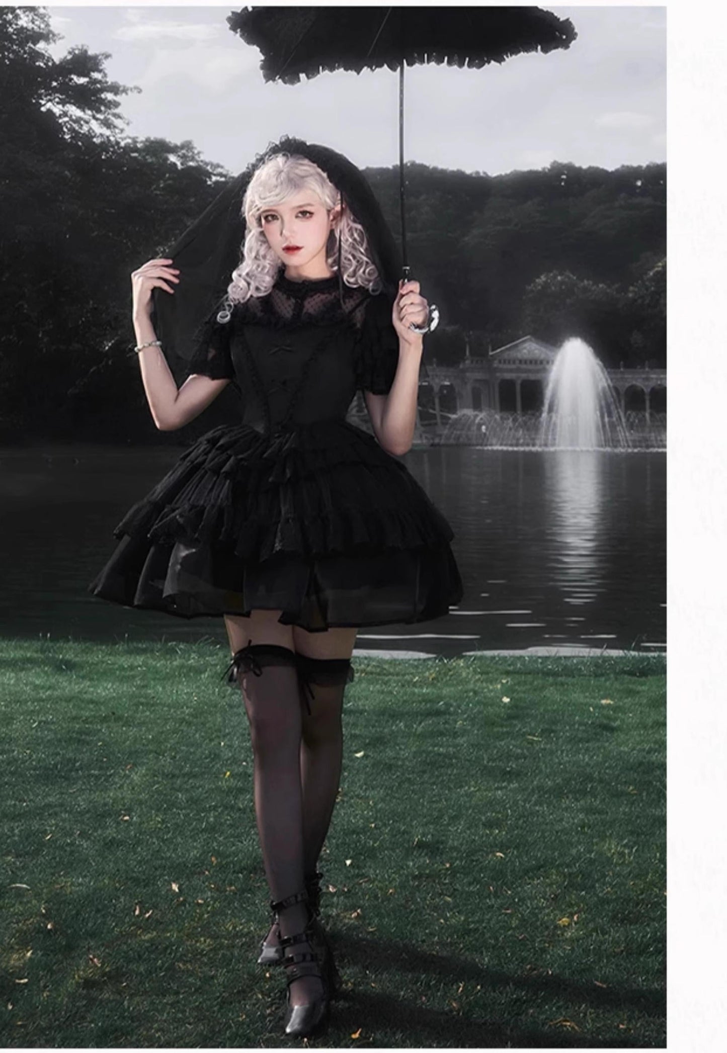 With PUJI - Ivory Tower Enhance - Elegant Lolita JSK Dress Tiered Drawstring OP