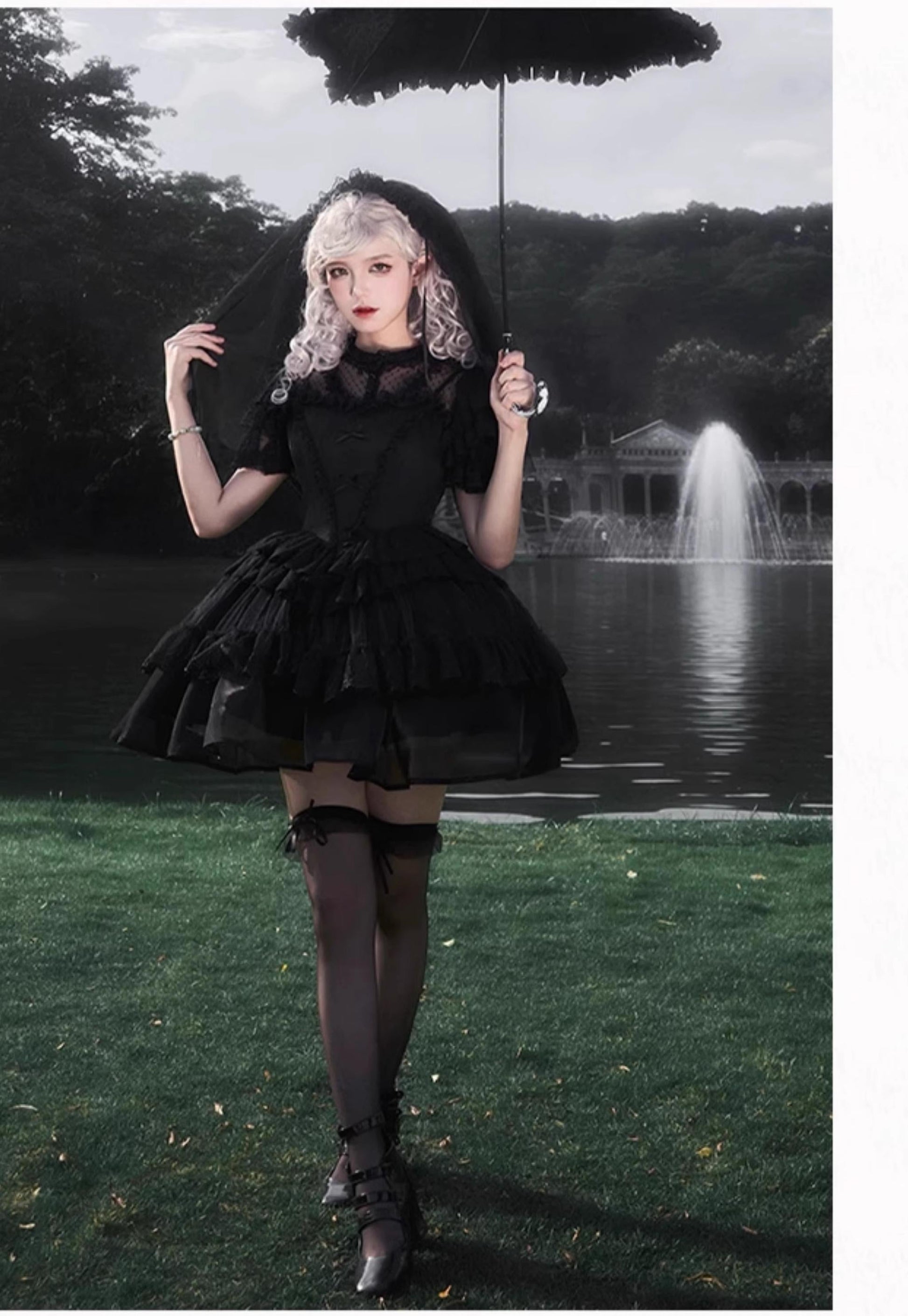 With PUJI - Ivory Tower Enhance - Elegant Lolita JSK Dress Tiered Drawstring OP