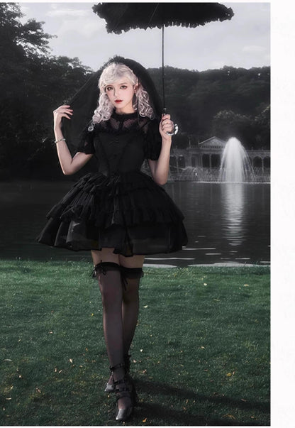 With PUJI - Ivory Tower Enhance - Elegant Lolita JSK Dress Tiered Drawstring OP