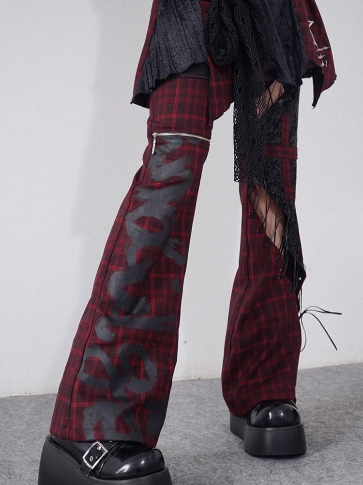 Plaid Patchwork Leather chic pants【s0000004935】