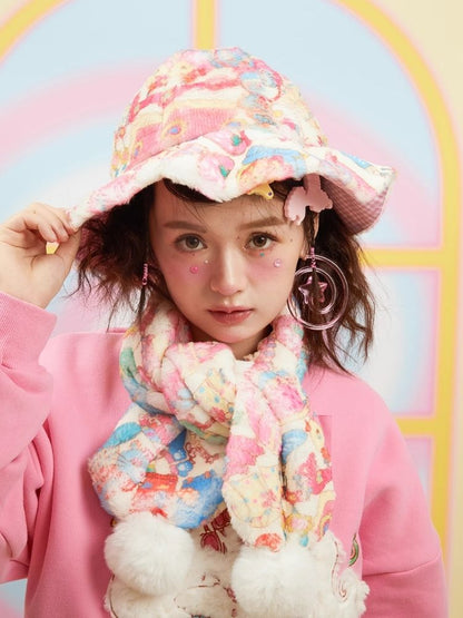 Cute Girl Cartoon Print Hat Scarf Set【s0000004914】