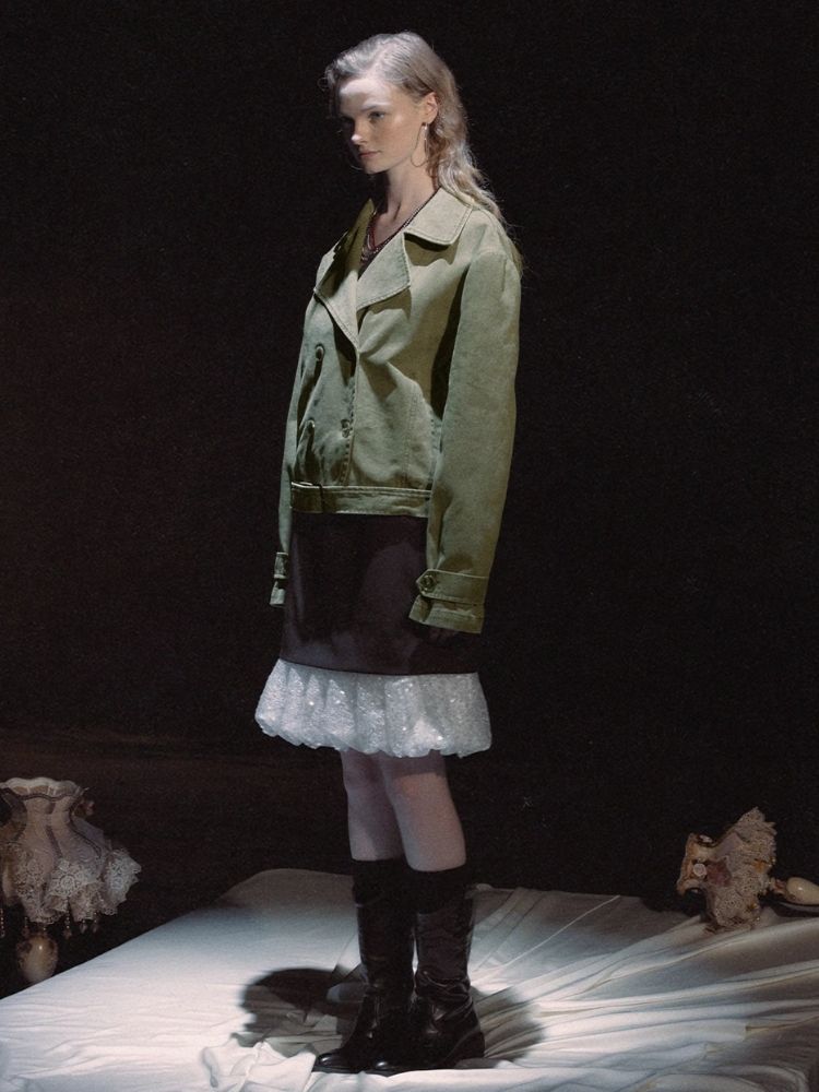 Washed Gray Green Button Down Blazer【s0000006446】