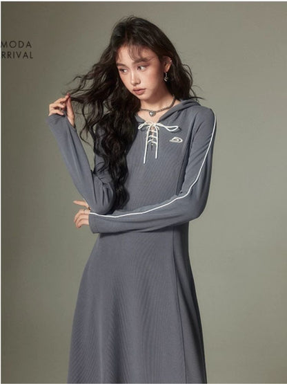 Sports Style Hooded Sweatshirt Dress【s0000003953】