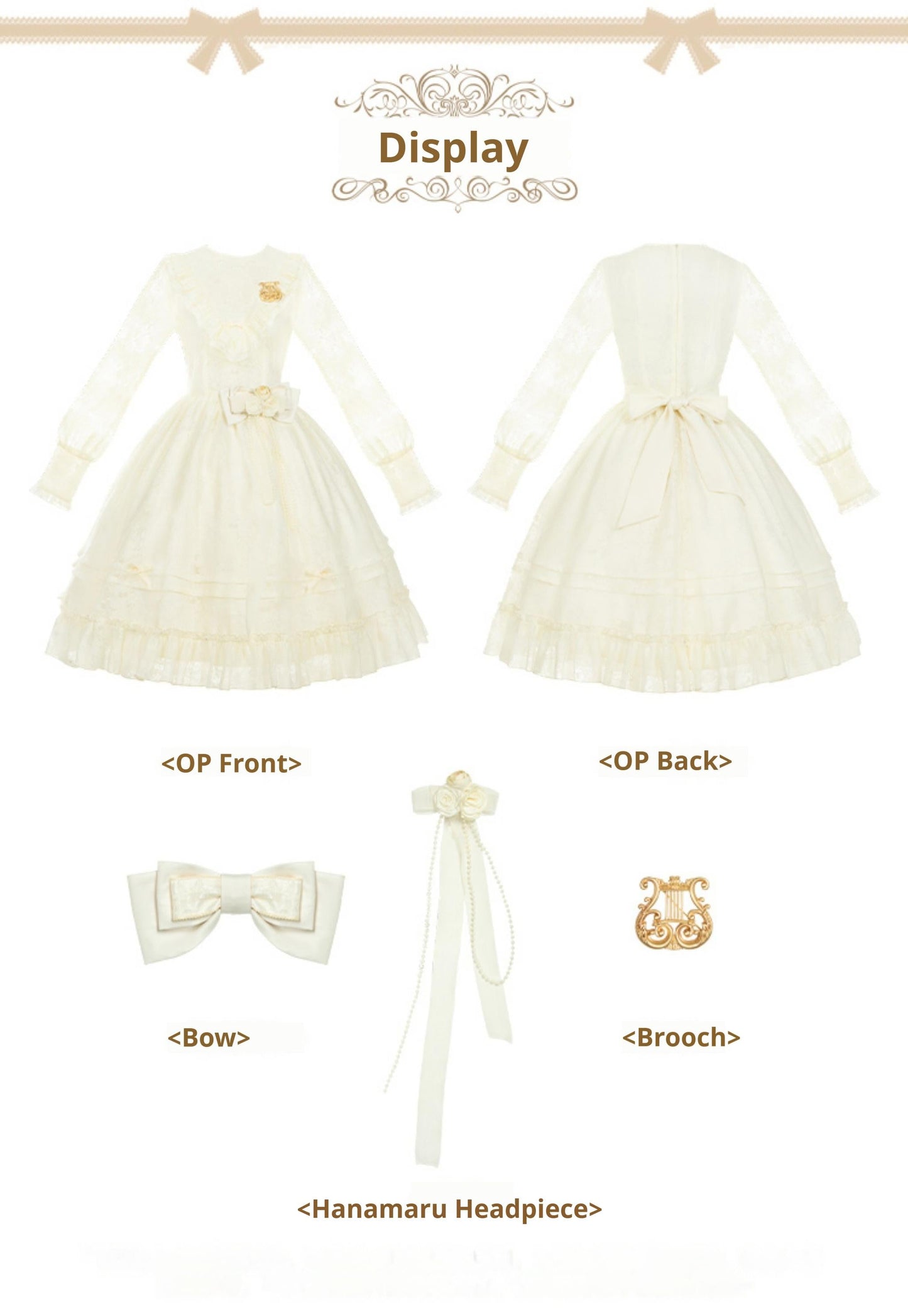 With PUJI - Floral Melody - Ivory Classic Lolita Long Sleeve OP Dress with Layered Bolero