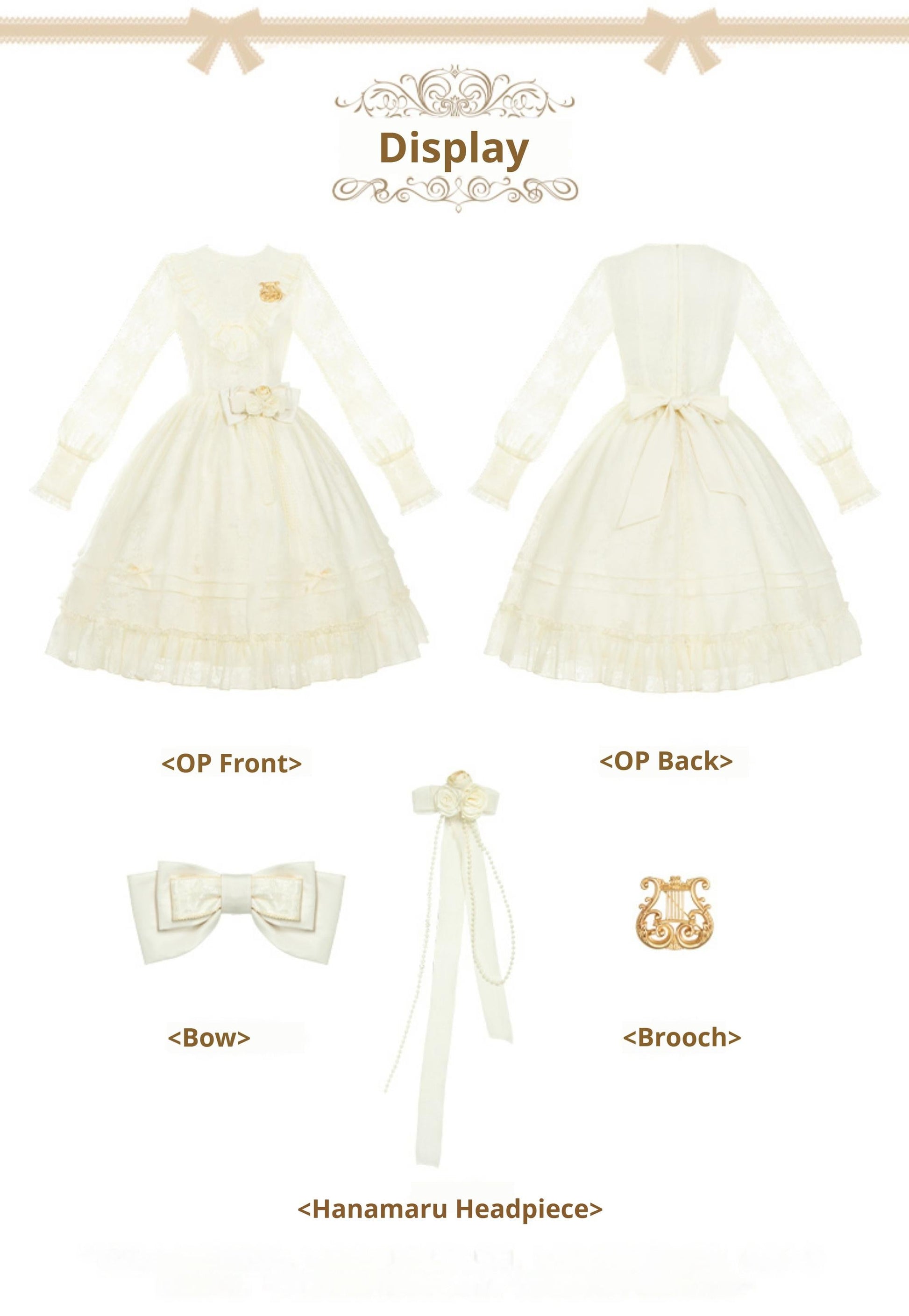 With PUJI - Floral Melody - Ivory Classic Lolita Long Sleeve OP Dress with Layered Bolero