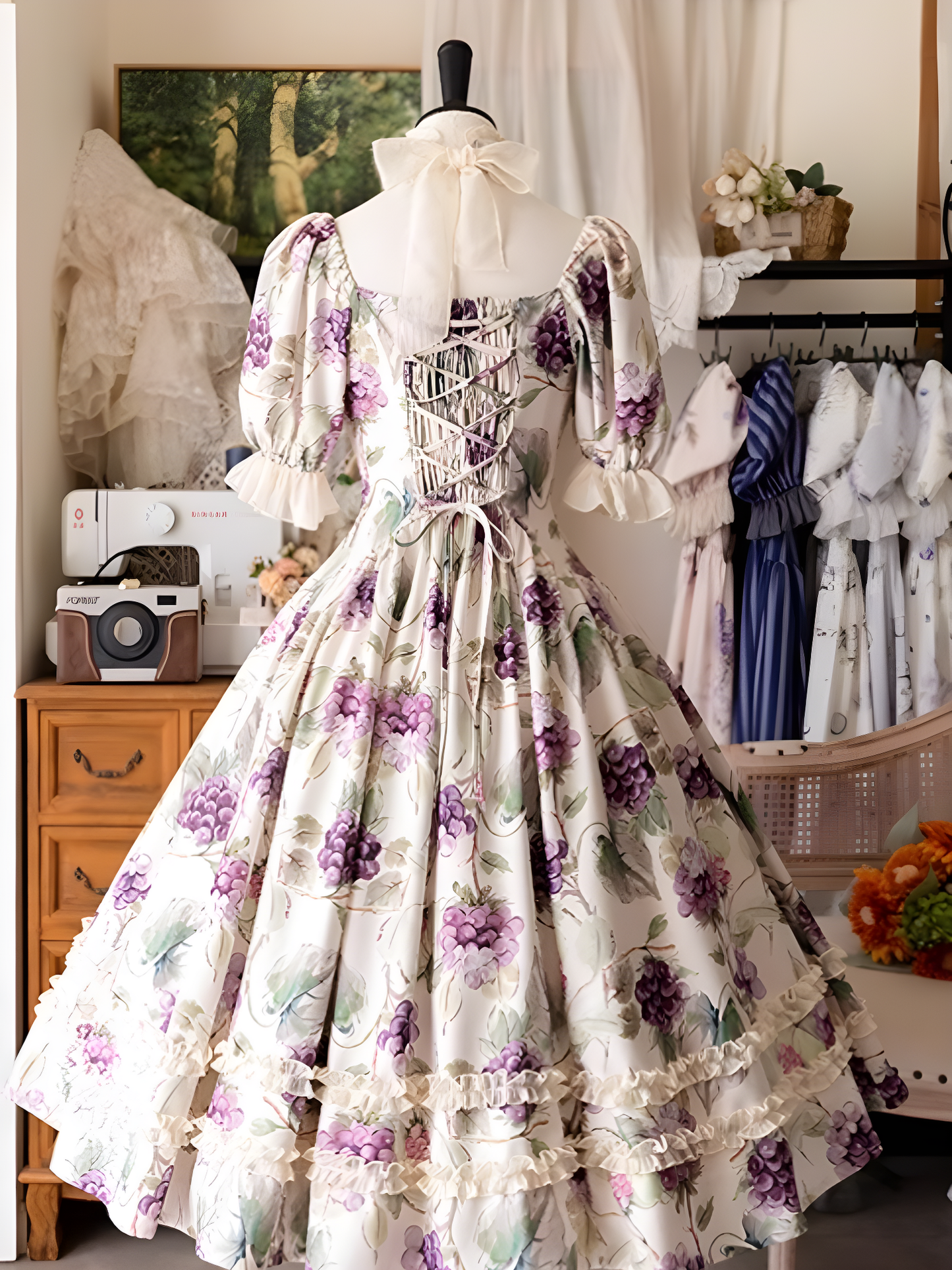 Forest Wardrobe - Forest Basket - Classic Lolita OP Dress Floral Print