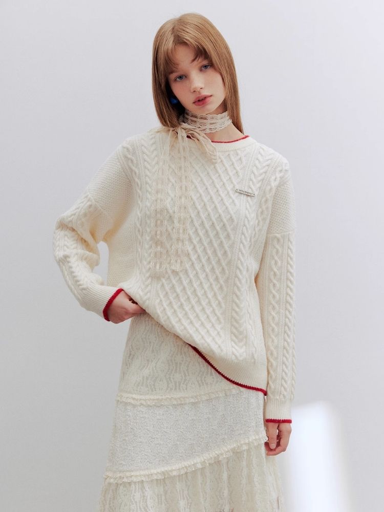 Drop Shoulder Clashing Knit Peplum Clashing Top【s0000006191】