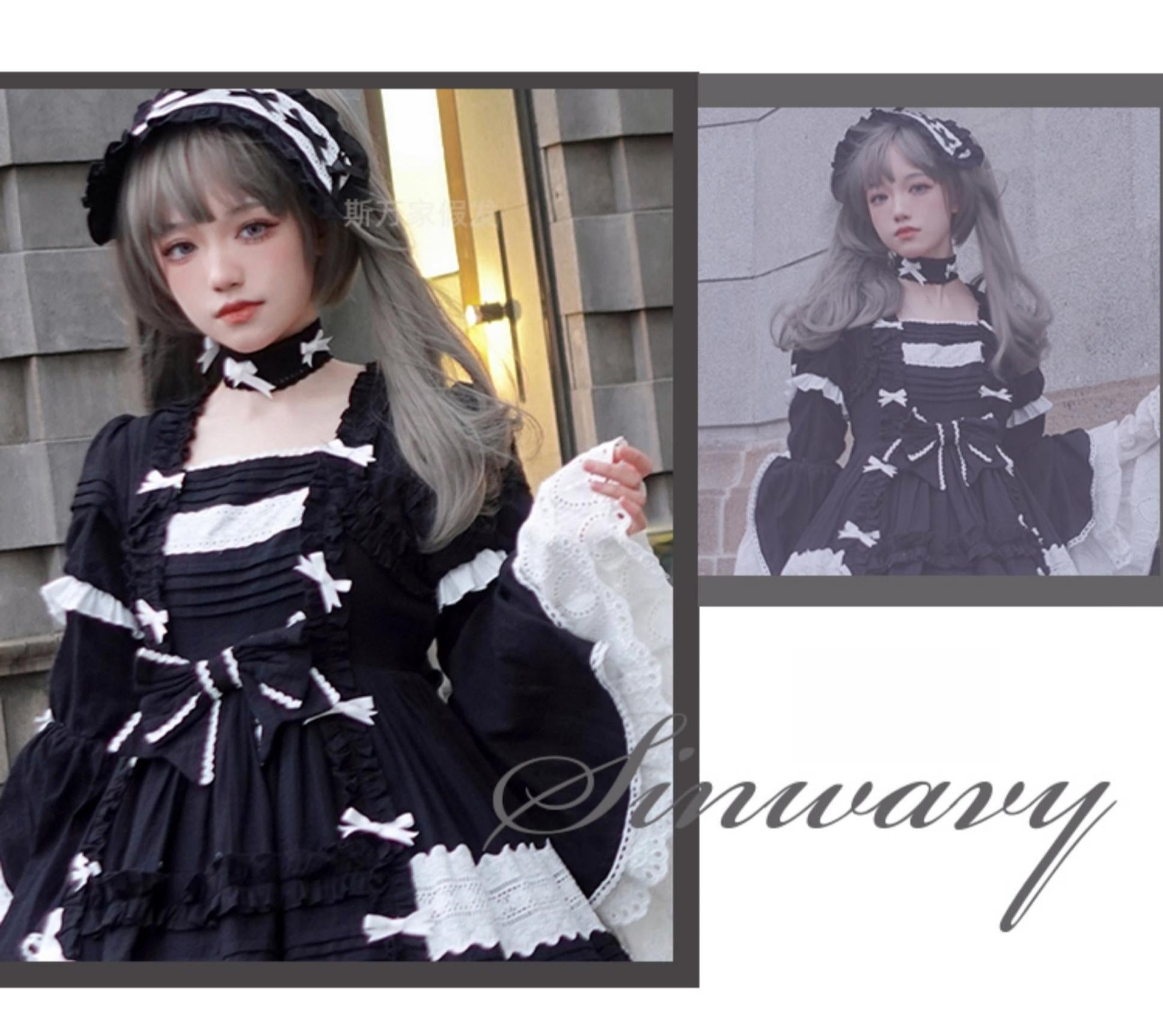 Sinwavy - Light Gothic Lolita Wig, Green-Toned Ash Grey