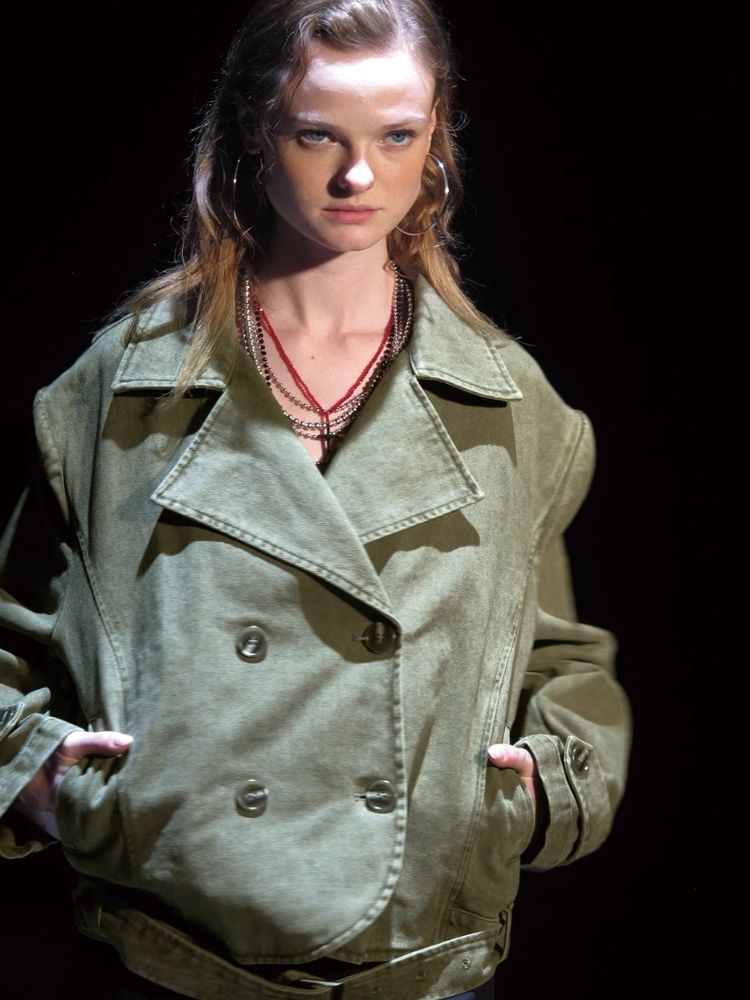 Washed Gray Green Button Down Blazer【s0000006446】