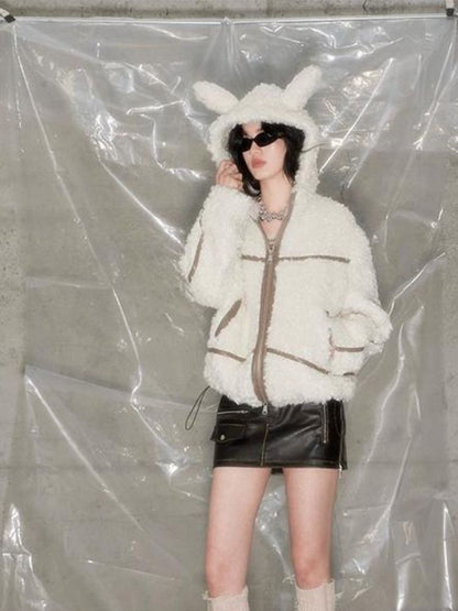 Rabbit Ears Antelope Roll Eco Fur Coat【s0000004851】