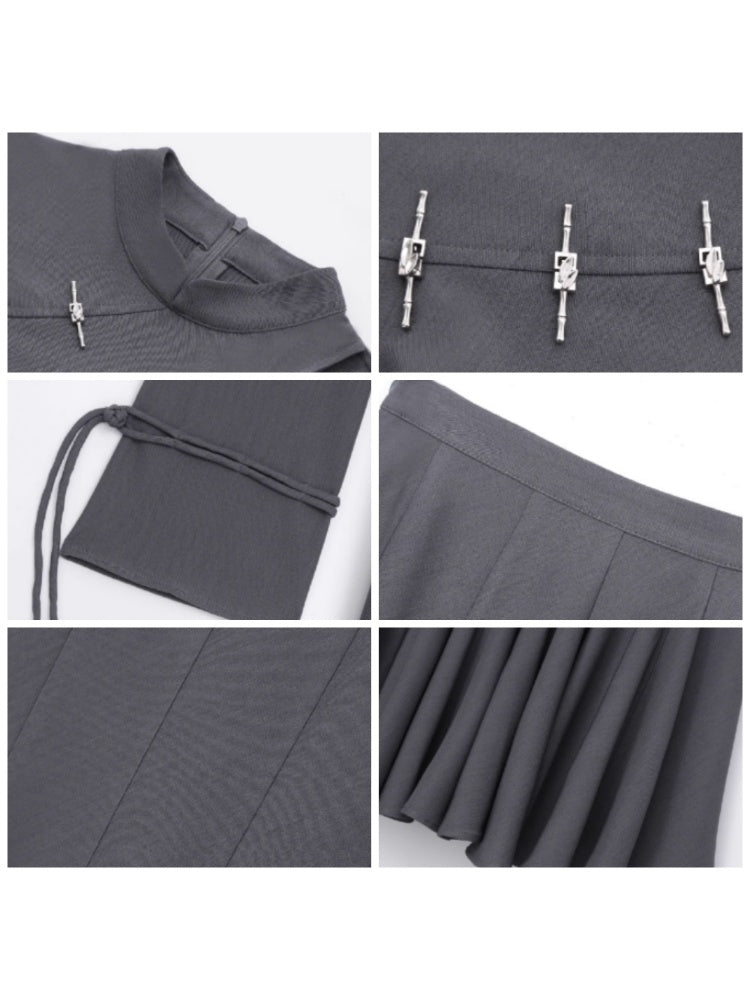 Mao Collar Switching Peplum Tops & Mermaid Skirt【s0000004393】