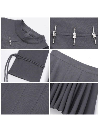 Mao Collar Switching Peplum Tops & Mermaid Skirt【s0000004393】