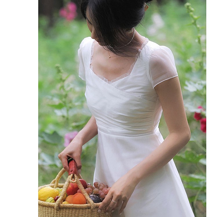 British lady's white vintage dress