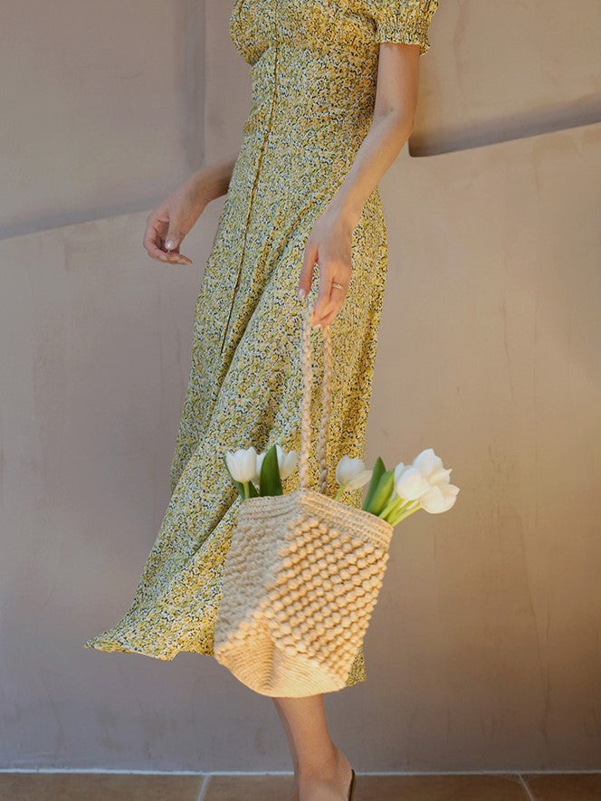 Yellow green bouquet french dress