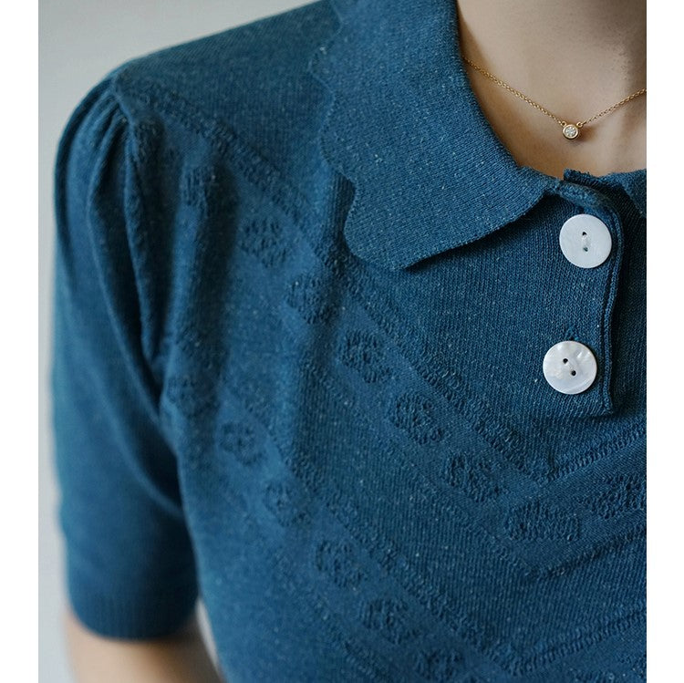 Lady's embroidery knit polo shirt