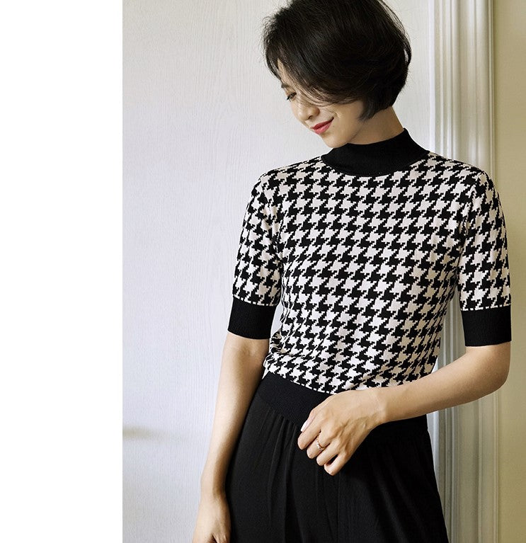 houndstooth vintage turtle knit