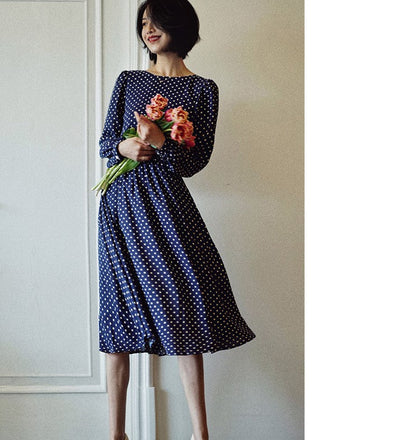 Lapis navy blue polka dot vintage dress