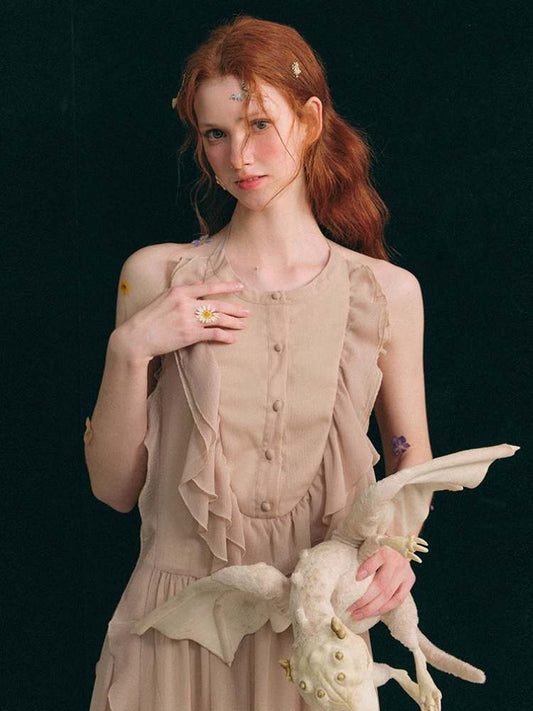 French Holiday Backless Halter Neck Dress【s0000007381】