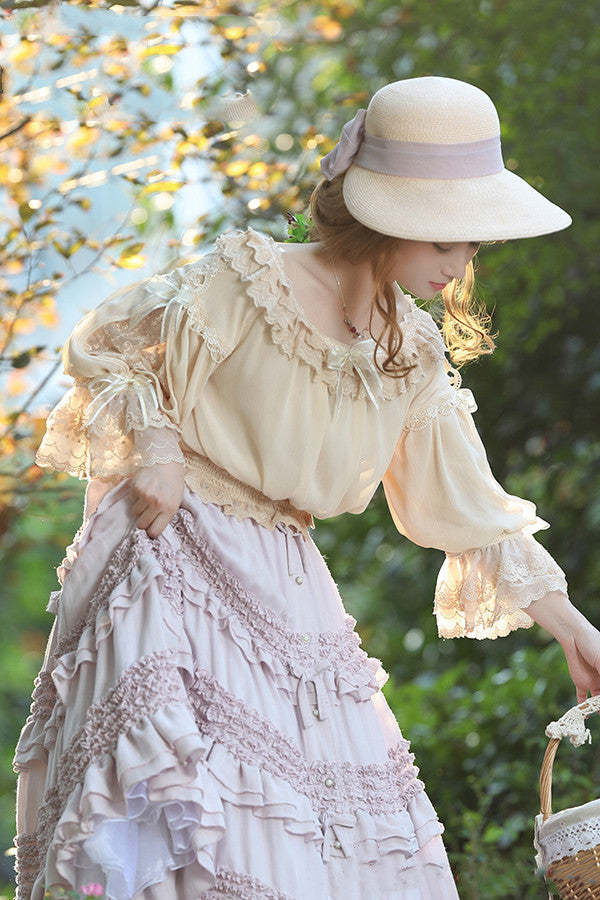 Boguta - Heidi Series - Classic Lace Puff Sleeves Blouse