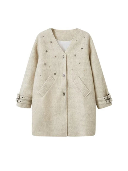 Rivets sheep wool tweed coat【s0000004889】