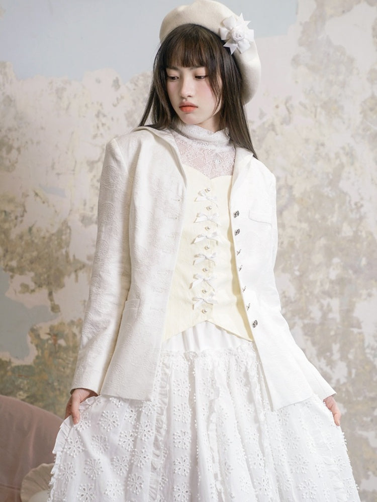 Sailor Collar Rose Button Jacquard Jacket【s0000003813】