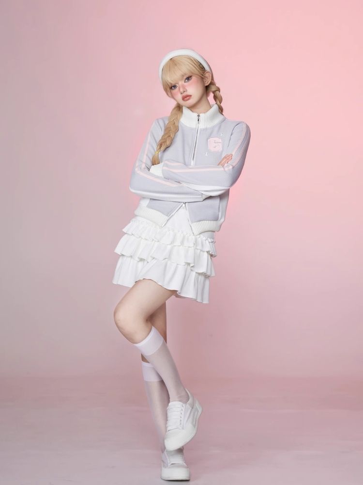 Stand Up Neck Top Double Zipper Sweatshirt【s0000006345】