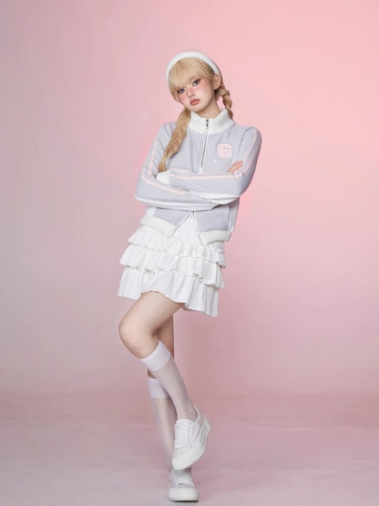 Stand Up Neck Top Double Zipper Sweatshirt【s0000006345】