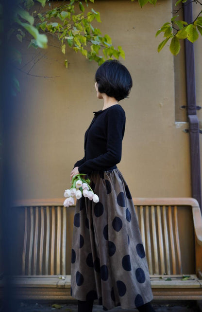 Birch brown polka dot velvet umbrella skirt