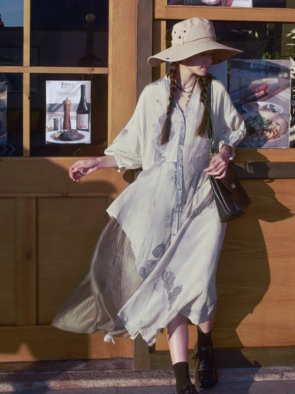 Chinese Style Art Printed Fishtail Swing Long Dress【s0000002981】