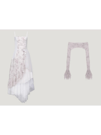 Patchwork Ruffle Suspender Long Dress & Waistcoat【s0000004379】