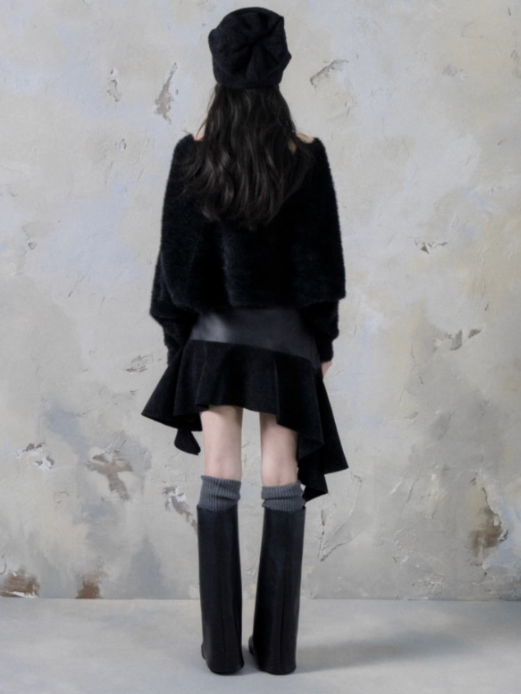 Belt Accent Irregular PU Leather Switching Mini Skirt【s0000004401】