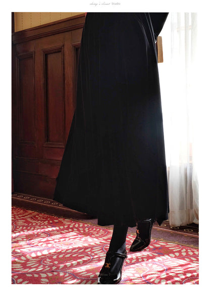 black lady velvet long skirt