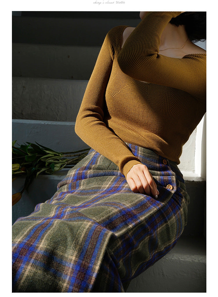 western plaid retro pencil skirt