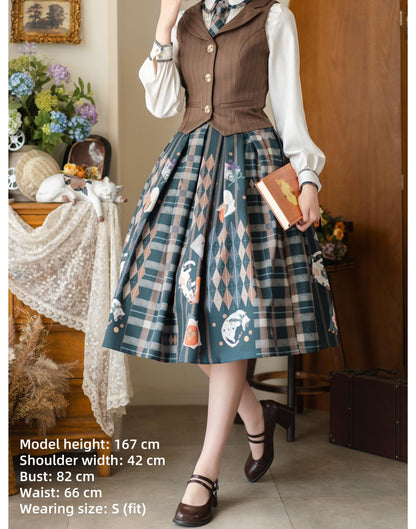 Forest Wardrobe - Persimmon Orange Cat - Vintage Brown Lolita Vest With Lapel Collar