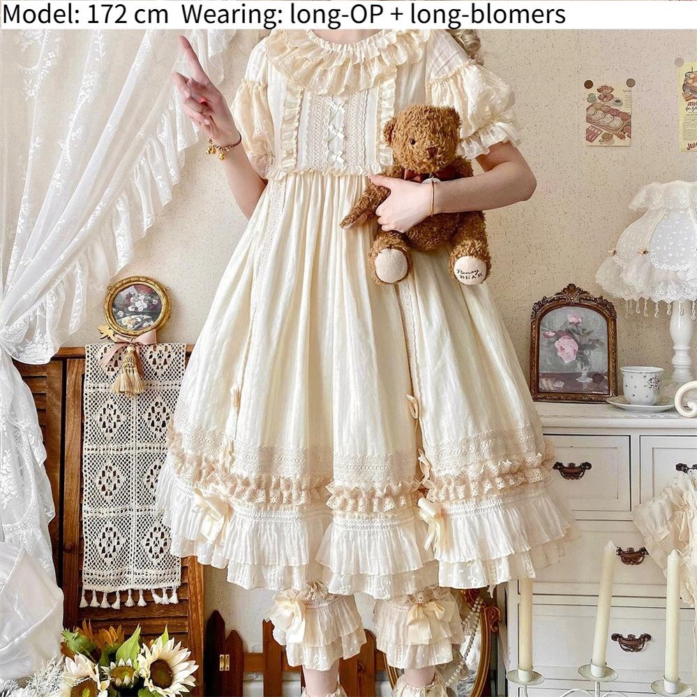 Ilovexiaolu - Meow Lullaby - Cotton Kawaii Lolita OP Dress with Removable Kitty Apron