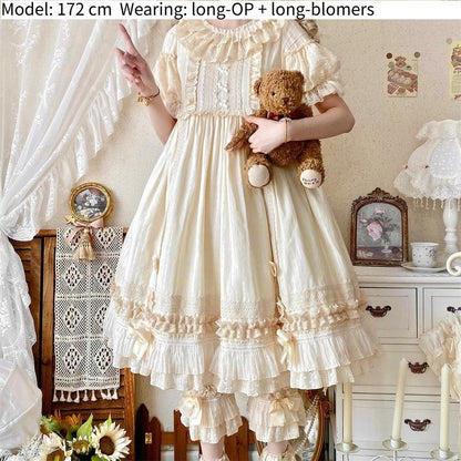 Ilovexiaolu - Meow Lullaby - Cotton Kawaii Lolita OP Dress with Removable Kitty Apron