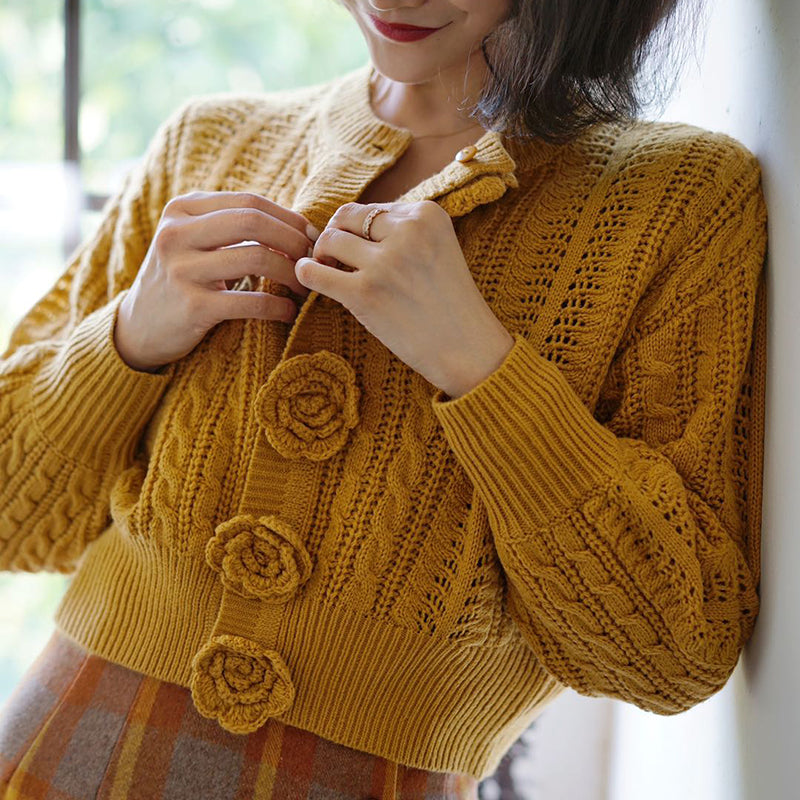 petal embroidery cardigan