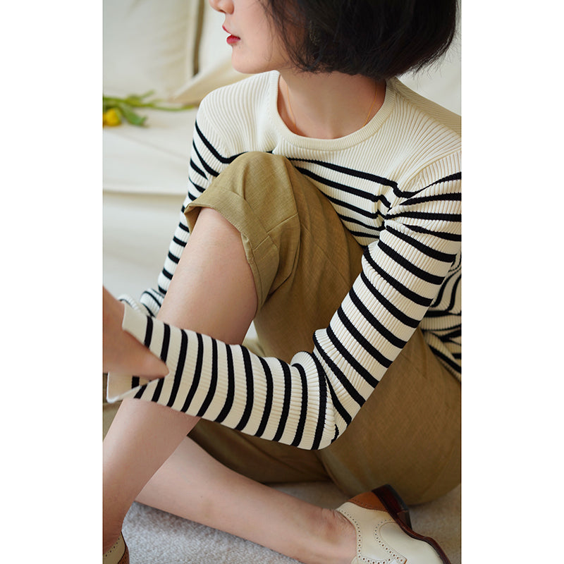 Black and white striped slim knit