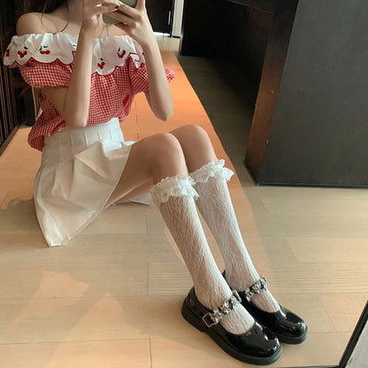 Qianyu - Lolita Socks Black Lace Calf Socks