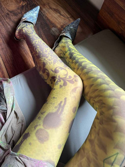 Lizard Leopard " Hand Drawn Asymmetrical 14D Pantyhose【s0000008573】"