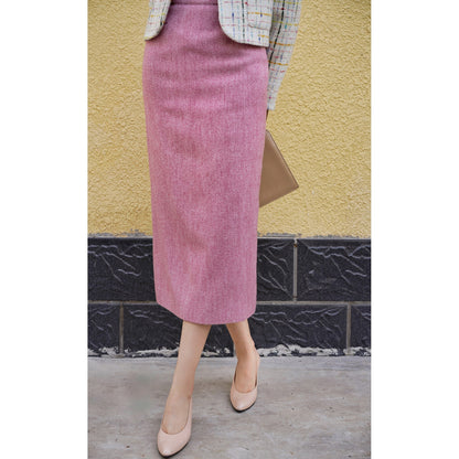 Pale red lady's tweed middle skirt